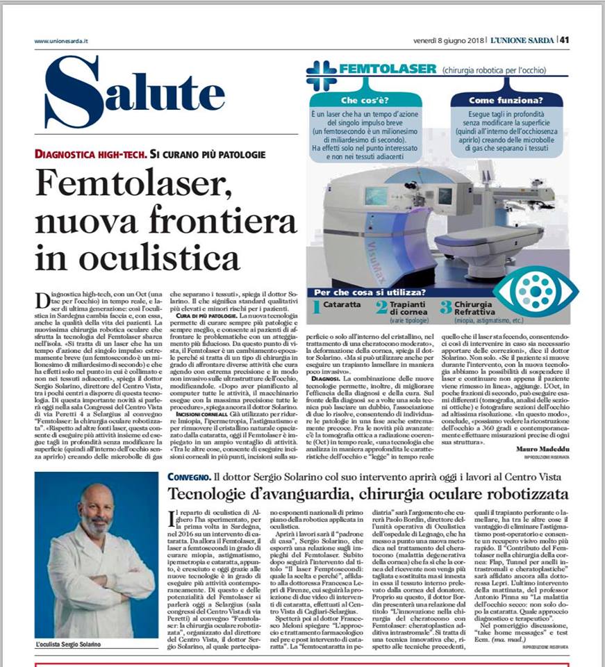 Centro Vista: Novembre 2018 i primi trattamenti del Cheratocono in Sardegna con tecnica Stare X. Sempre avanti.