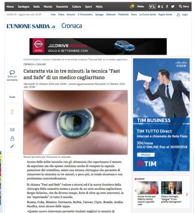 Sergio Solarino: cataratta con metodo fast and safe - Unione Sarda